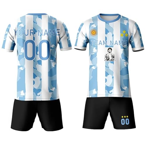 Diego - Camisetas de fútbol para niños, camiseta de fútbol de Maradona Argentina para hombre, camisetas personalizadas con nombre del equipo para él, Blanco Azul, 120