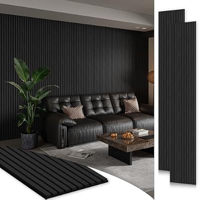 SMARTSTANDARD 2 Pack 106" x 20.5" Wood Slat Wall Panels, Soundproof Wooden Wall Panels, Acoustic Wood Panels for Wall, 3D Fluted Wood Panels for Interior Wall Decor, Black Oak