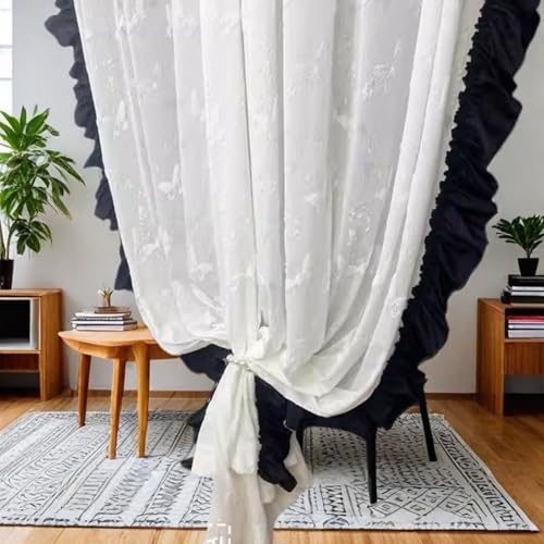 Homxi Cortinas Semitranslucidas Salon Modernas 2 Paneles,2 x 132W x 183H CM,Cortina Blanco Negro Moderna Patrón de Mariposa con Volantes Cortinas Ganchos