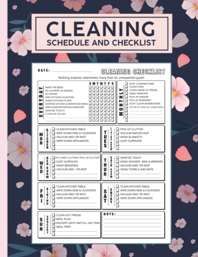 Cleaning Schedule and Checklist: Daily Weekly and Monthly Cleaning Schedule Checklist Planner and Organizer | Household Chores Planner To Keep Track Of The Cleanliness Of Your Home
