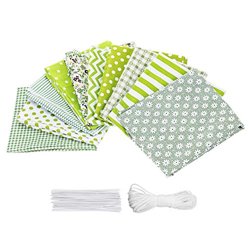 king do way 10PCS Tela de Algodón DIY para Protección Facial y Bucal, Traje de Algodón Mezcla de Colores, 50 Alambre de Nariz y Banda de Goma de 10M, Algodón 60 x 50 cm Verde
