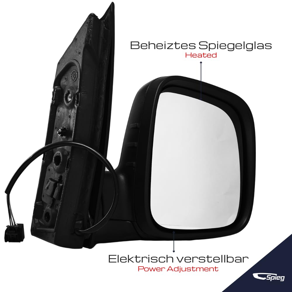 Spieg Außenspiegel Rechts für Volkswagen Caddy 3 2003-2015 Elektrisch Verstellbar, Beheizt, Manuell Einklappbar, Schwarz, 5 PIN (Beifahrerseite)
