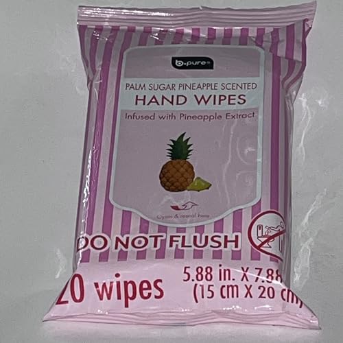 B.Pure Palm Sugar Pineapple Scented Hand Wipes, Infused with Pineapple Extract, 20 Wipes image 3