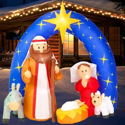 Rocinha Christmas Inflatable Nativity Scene Outdoor 7.5FT W Inflatable Christmas Decorations for The Yard, Christmas Blow Up Decorations with Star of Bethlehem Archway, Blow Up Nativity Scene Outdoor