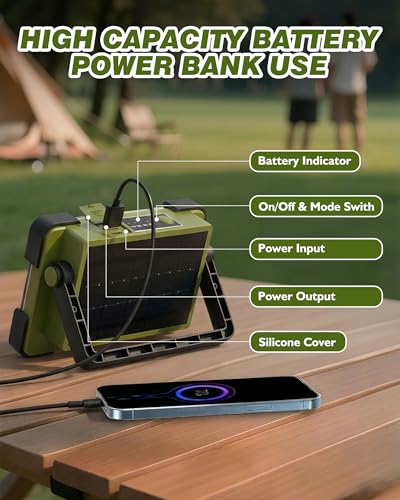 Image of 120W Solar Rechargeable Work Light, Portable Flood Light with Stand, 144 LED 10000LM Led Work Light with 4 Modes, IP66 Waterproof Outdoor Working Light for Emergency Repair Mechanic Camping