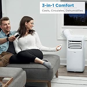 Midea 8000 BTU ASHRAE 5300 BTU SACC Portable Air Conditioner Cools up to 175 Sq Ft with Dehumidifier Fan mode Easy to use Remote Control Window Installation Kit Included
