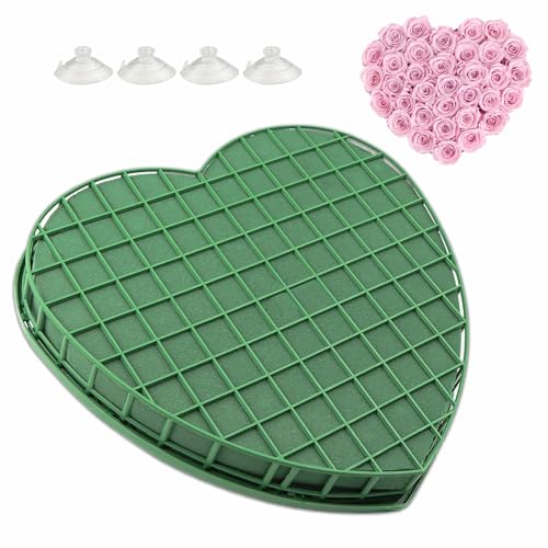 YUNXCNA Coeur en Mousse à Fleurs, 31 cm Mousse pour Compositions Florales DIY, Coeur en Mousse Florale avec Treillis, avec Ventouse, Peut Etre Utilisé pour Les Fêtes, Les Voitures et Les Mariages