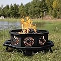 Verdeluxe 43 Inch Octagonal Fire Pit with Cooking Grill,Outdoor Wood Burning Fire Pit for Camping Outside Picnic Bonfire,Heavy Duty Firepit for Backyard Garden Patio