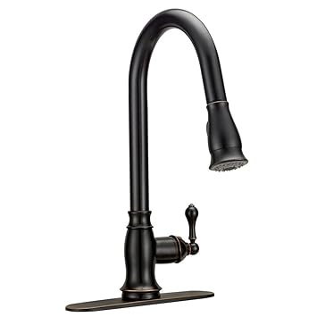 Designers Impressions 651649 Oil Rubbed Bronze Single Handle Kitchen Faucet with Pull Out Sprayer - Includes Optional Deck Plate