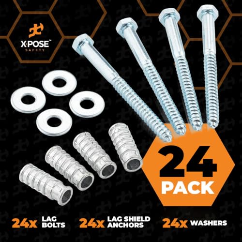Image of Xpose Safety Parking Stoppers Concrete Anchors, 1 /2 inch x 6 inch Lag Bolts, 24 Pack