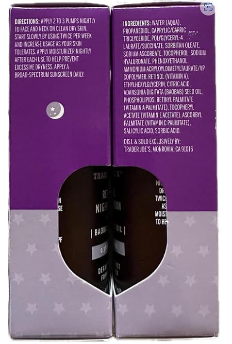 Trader Joe's Retinol Night Serum - two pack, 1 Fl Oz (Pack of 2)