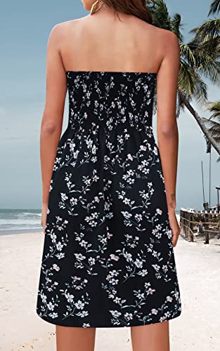 Image of Zyyfly Tube Top Dress Women Summer Beach Coverup Stretch Smocked Strapless Dress