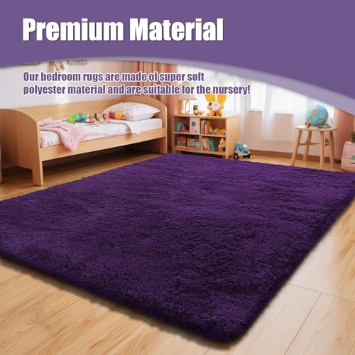 8x10 Fluffy Area Rugs for Living Room,Shag Area Rug for Bedroom,Soft Purple Fuzzy Rug Non-Shedding Indoor Plush Carpet for Kids Bedroom Nursery Home Decor