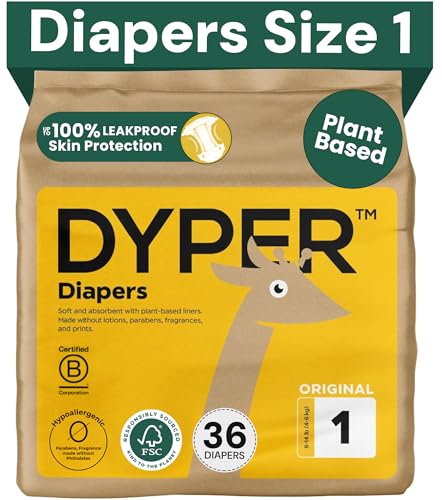 Image of DYPER - Baby Diapers Premium Leak Protection Plant Based, Hypoallergenic Diaper for Day and Overnight Skin-Friendly Comfort | Soft Disposable Diapers (Size 1 (36 Diapers))