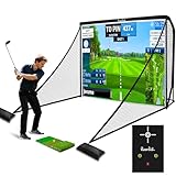 Golf Hitting Net, 10x7ft Golf Simulator Practice Net with Impact Screen, Auto Ball Return, Mat, Target Cloth, Side Net for Chipping Driving Backyard Garage Indoor Outdoor
