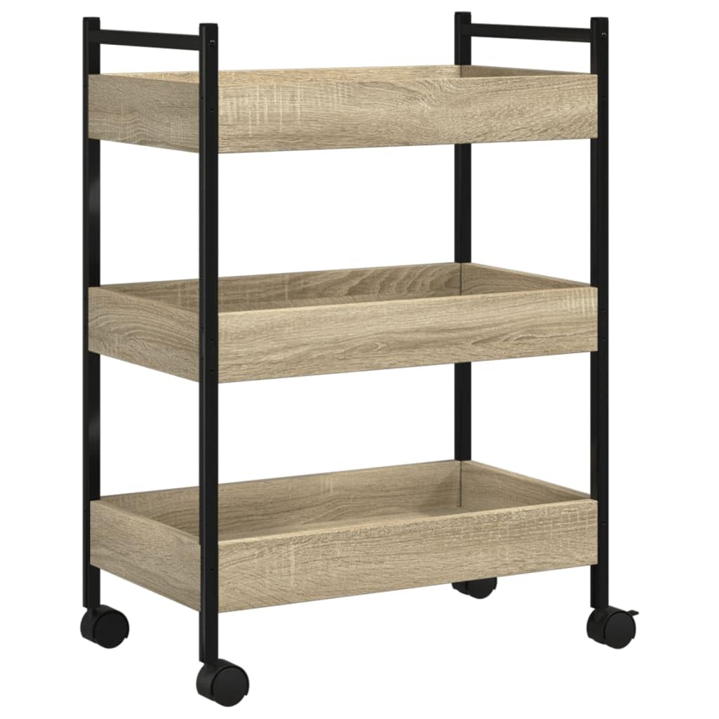 vidaXL Carrito de Cocina, Carro con Niveles de Almacenaje, Carrito de Servicio, Carro para Salón Baño Cocina, Madera de Ingeniería Roble Sonoma