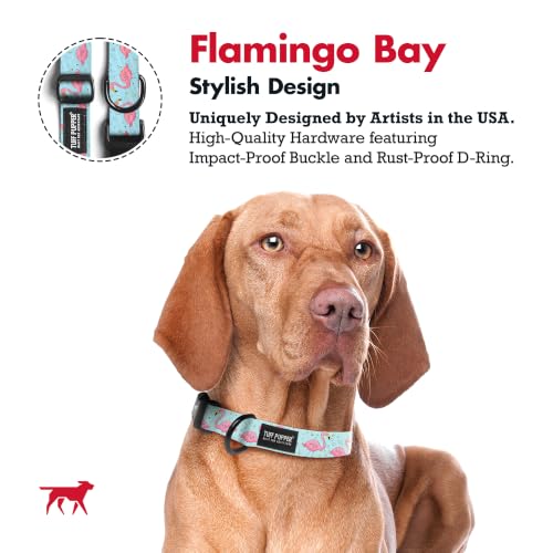 Image of Tuff Pupper Premium Adjustable Dog Collar, Stylish Pattern Collars Designed in USA, Quick Release Buckle, Flamingo Bay Medium (1 Inch Wide x 13-18 Inch Neck)