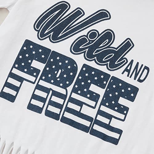 Sdghg LZM-MBD--OAEUA2 Kids Toddler Girl 4Th Of July Clothes Short Sleeve Letter T-Shirt Tassel Top Star Stripe Flare Pants Set thumb #2