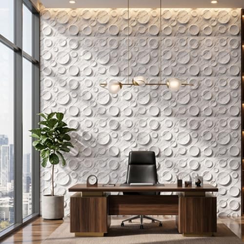 Image of Kayra Decor 3D PVC Wall Panels for Bedroom & Living Room | Moon Design | Imperial White Color | 19.7 x 19.7 Inch | Pack of 18 | 42.48 Sq Ft