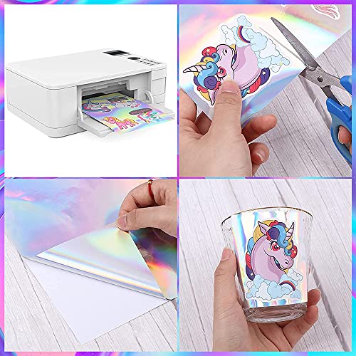 20 Sheets Holographic Sticker Paper For Inkjet Printer & Laser Printer Us Letter Size Holographic Printable Vinyl Rainbow Sticker Printer Paper Adhesive Waterproof Vinyl (8.25 X 11.7 Inch) #TOP3