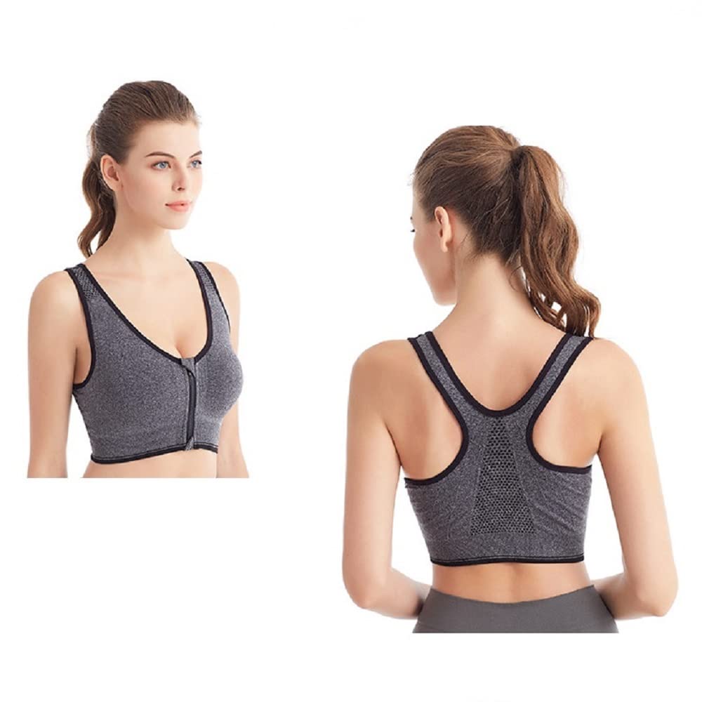 Women's Sports Bra Front Zipper Workout Bras Wireless Underwear with Removable Pads for Running Yoga Gym