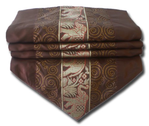 by soljo - marrón mesa de mantel de lino camino de mesa corredor seda tailandesa elefante Elegante 250 cm de largo x 30 cm