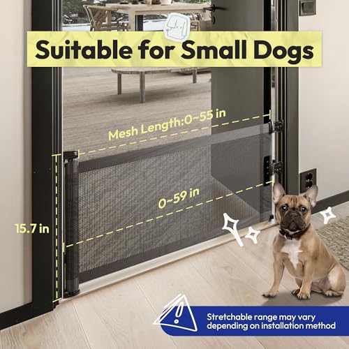35 cm hohes Mesh-Hundegitter, Ausziehbar bis 150 cm, Bohrmontage, Kleines Hundegitter für Treppen, Leicht übersteigbares Welpengitter für Türen, Innen- und Außenbereich, Schwarz