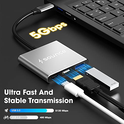 Image of Sounce 3-in-1 USB C to HDMI Multiport Adapter -USB Type C Hub with 4K HDMI Output(4k /30HZ), USB-A 3.0, and USB C Power Delivery(60W /100W) for Mac OS /Window /Tablet and Android 7. 0 & Above Devices