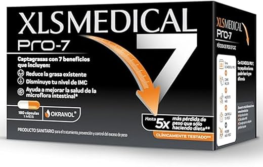 XLS Medical Pro7 Pack 1 mes de tratamiento (180 comprimidos). Origen natural. Pierde hasta 5 veces más peso que sólo haciendo dieta