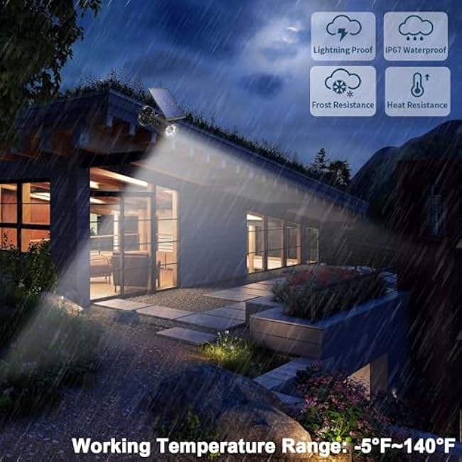 Solar Motion Lights Outdoor 2000LM Security Flood Lights IP67 Waterproof Spot Lights for Yard Porch Garage 1 Pack