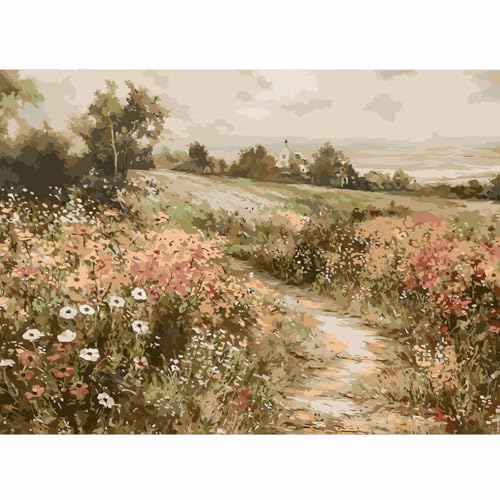 GEMFAMILY Paint by Numbers Wildflower DIY Painting On Canvas by Number Landscape in Stained by Numbers Kit for Adults Beginner Acrylic Simple Paint by Number Kits for Home Wall Decor 16 X 20 inch