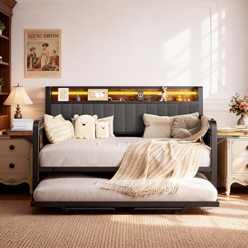 Daybed with Trundle LED Lights & Storage