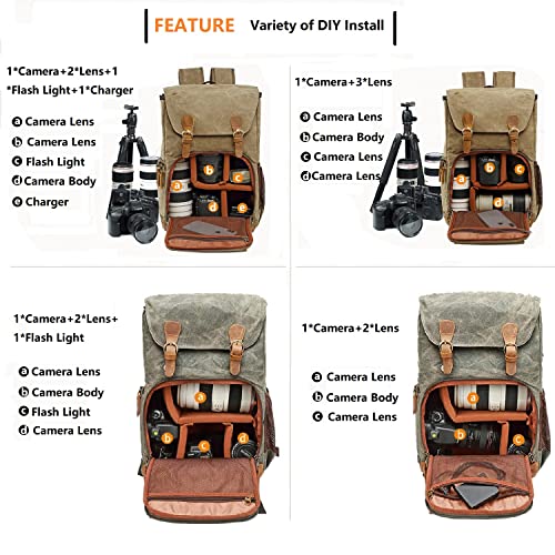 UBAYMAX Dslr Camerarugzak, Reflex Camerarugzaken Grote Professionele Gewaxt Canvas Gewatteerde Camerarugzak met Statiefhouder Laptop Sectie, Canon Nikon Fotograaf Fotografie Camerarugzak (donker grijs) - Image 4