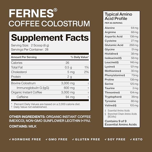 Image of Coffee Colostrum Powder for Women & Men - Grass Fed, Whole Bovine First Day Milking - Non GMO, Soy Free, Keto, Gluten Free - 28 Servings, 5.92 oz - Made in USA