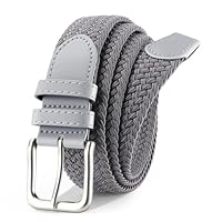 VONMELLI Mens Belt Elastic Belts for Men Stretch Braided Fabric Belts Casual Black Woven Golf Belt for Jeans Light Gray with gray Buckle L