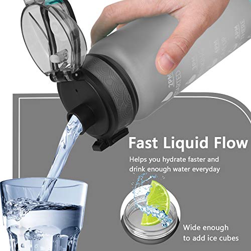 flintronic 1000 ml Lekvrije Beste Sport Waterfles Lek Proof, BPA Gratis Tritan Plastic Milieuvriendelijke Drinkflessen met Filter & Time Marker, One Click Flip Deksel, Deksel voor Gym Yoga Fitness Camping - Image 5