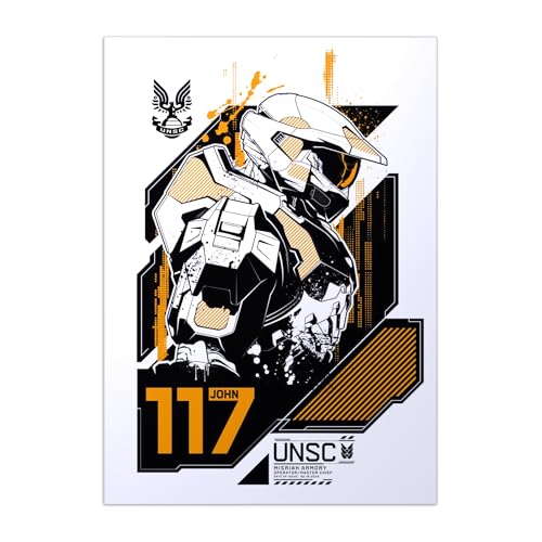 Displate Officiel Halo Game Métallique Fixation Magnétique Licence Officielle Image Affiche de Haute Qualité Halo Graphics - John 117 hauteur 45 cm largeur...