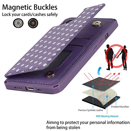 Cavor For Iphone 11 Case With Card Holder,Iphone 11 Wallet Case For Women,Phone Case Iphone 11 Case With Strap And Stand,Polka Dots Leather Shockproof Protective Cover For Men- Purple #TOP3