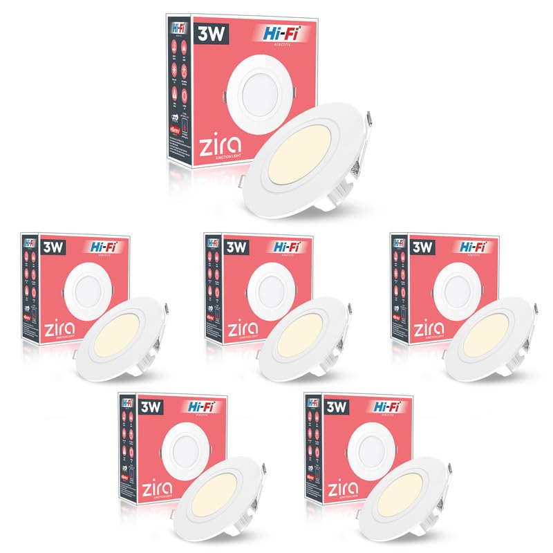 Image of elleys' ZIRA 3W LED Down Light (Warm White Light) Round Recessed Ceiling LED Light | Cut Out- 45 mm | BIS Certified & 4KV Surge Protection pop Lights for Ceiling (3W, Pack of 6)