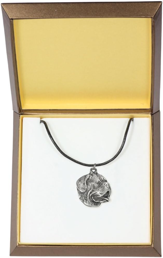 Art-Dog Dog Silver-Plated Pendant on a Leather Strap - Dog Necklace in Elegant Case – Silver Dog Necklaces for Men and Women – Dog Breeds Jewelry – Dog de Bordeaux I