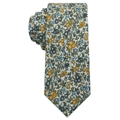 Image of Luckyvestir Ties for Men, Sage Green Cotton Floral Tie 2.76 inch Flower Printed Men's Neckties for Wedding /Groomsmen /Suit /Party