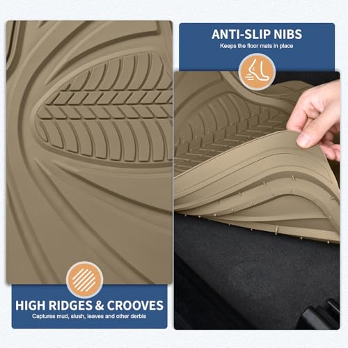 Image of FLORICH Car Floor Mats, Waterproof Universal Heavy-Duty 4 Pieces Rubber Floor Mats for Cars, Full Set Car Mats with Anti-Slip Backing Fit for Most SUV, Vans,Trucks, Sedan(Light Beige)