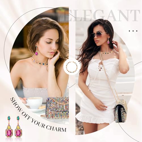 Image of Landical 3 Pcs Rhinestone Clutch and Jewelry Set for Women, Crystal Diamond Earring & Necklace, Evening Wedding Formal