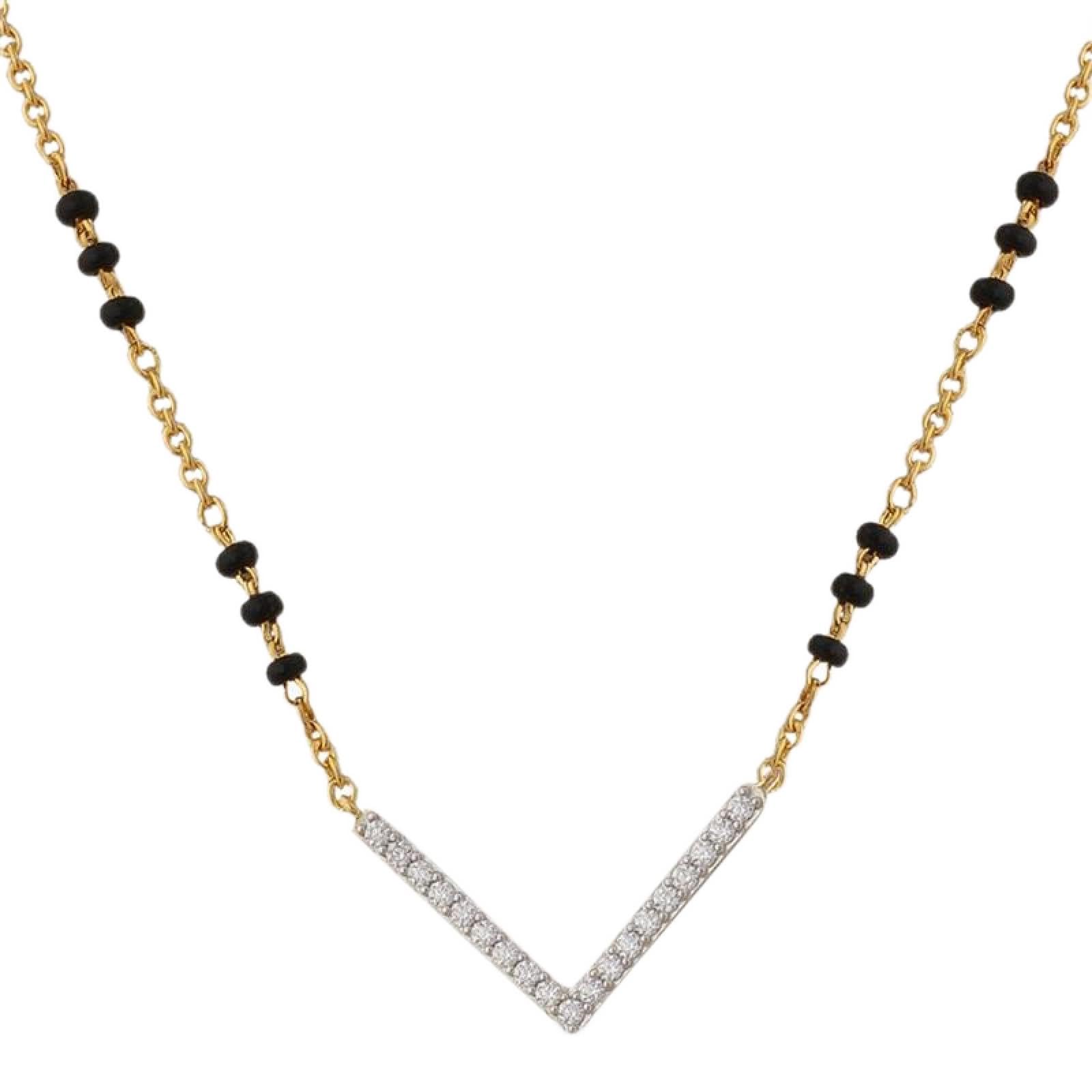 TARINIKATAINIKA CZ Silver Mangalsutra for Women 18K Gold Plated 925 Sterling Silver Black Bead Chain Necklace with Dainty, Cubic Zirconia, Moissanite, Pendant - Everyday Minimalist Indian Jewelry Gift for Her