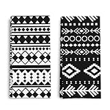Qpenm Black and White Tribal Aztec Kitchen Dish Towels Set of 2, Ethnic Boho Native American Decorative Hand Towels for Bathroom Kitchen Bath Gym Spa, Aztec Bathroom Decor, 16x24 Inch