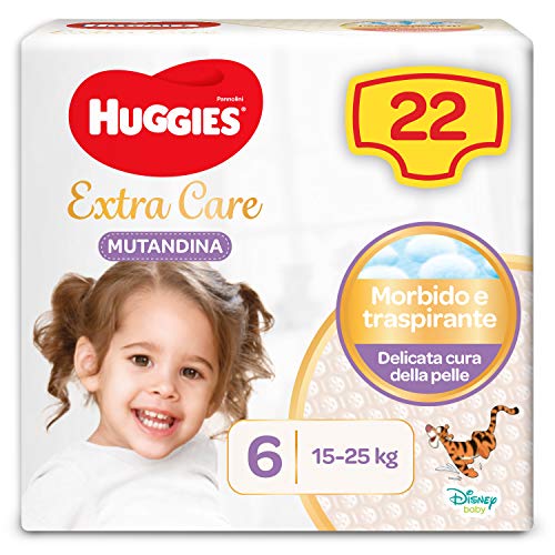 Huggies Extra Care - Pañales talla 6 (16 – 30 kg), braguita transpirable, ultra absorbente, diseño Disney, 22 unidades