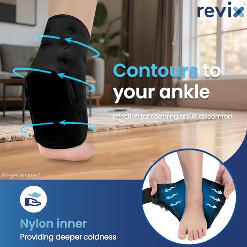Image of REVIX Foot Ice Pack Wrap Reusable Gel Cold Packs for Injuries, Ankle Ice Wrap for Soothing Foot & Heel Discomfort, Sport Recovery, and Workout Relief, Achilles Tendonitis, Black