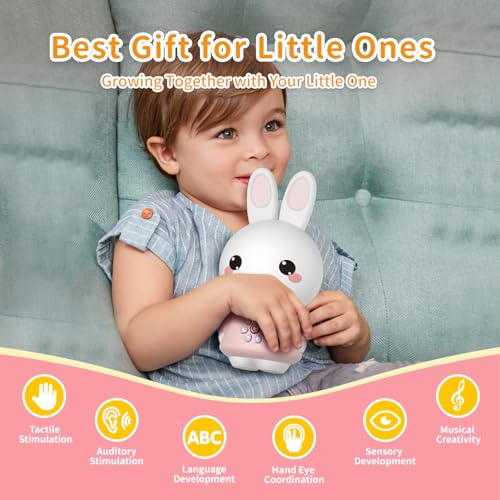 alilo Honey Bunny Pro, Kids Music Player with Night Light, Bluetooth, Recorder, Preloaded 71 Nursery Rhymes, 50 Stories, 55 Soothing Music, Storytelling Toys Gifts for Toddlers Baby Boy Girl,Pink