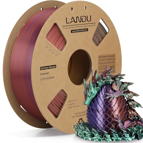 Image of LANDU Silk Tri-Color PLA Filament 1.75mm 1Kg,Triple Color Silk PLA Filament, Silk Rainbow PLA Filament,Neatly Wound 3D Printer Filament,3 in 1 Multi Color Filament + /-0.02mm, Silk Green Purple Copper