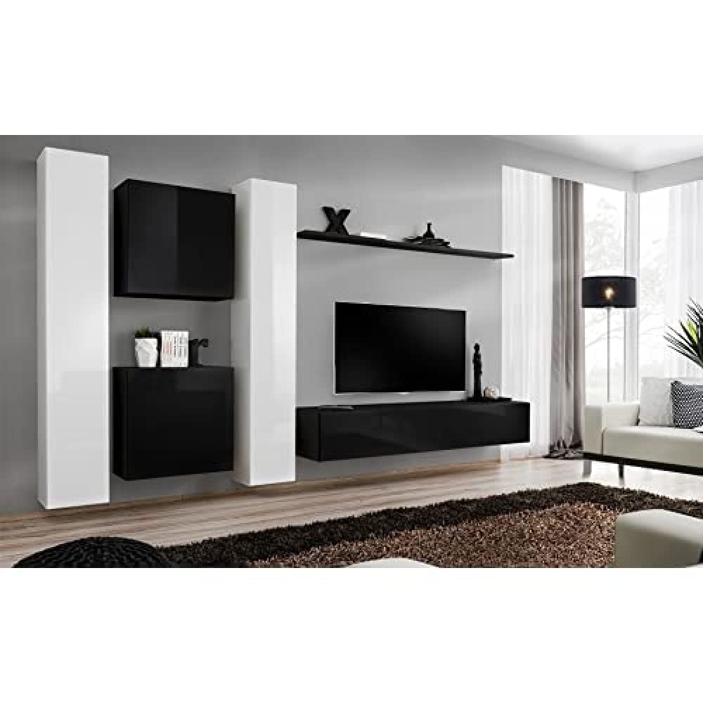 Ensemble TV parete – 6 Elementi – Bianco e Nero